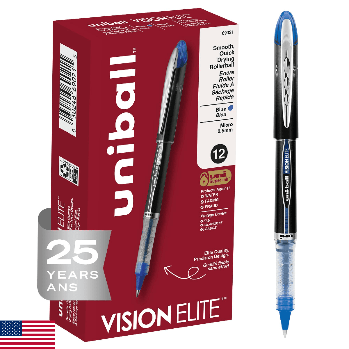 uni-ball uniball Vision Elite Rollerball Pens with 0.5mm Fine Point Micro Tip, B - Image 1