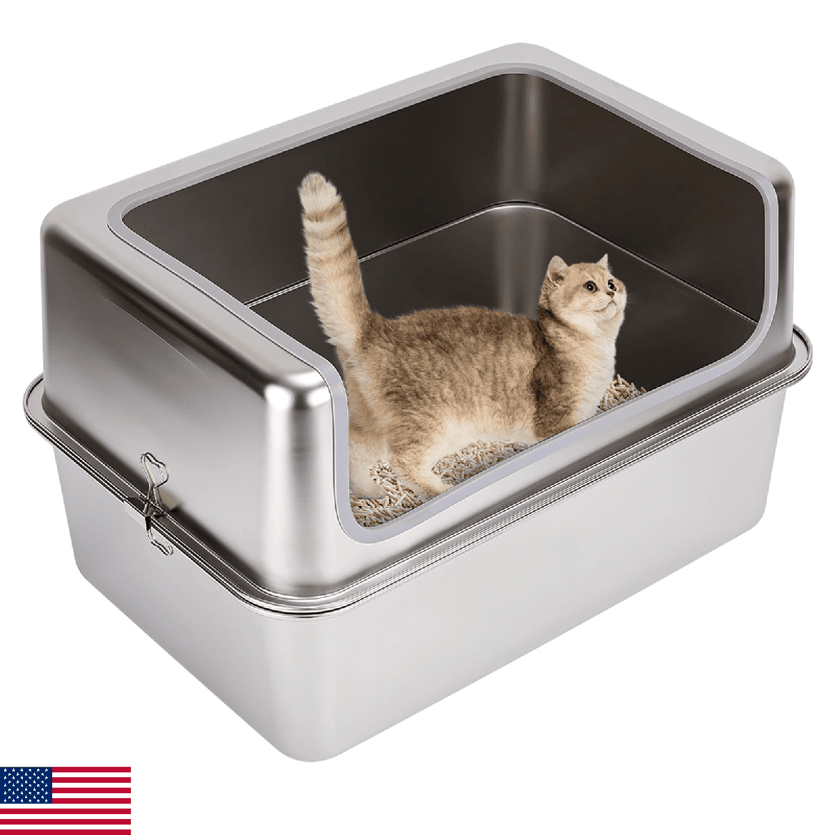Amibud Stainless Steel XL Cat Litter Boxes with Metal Lid,20x14x12'' Extra Large - Image 1