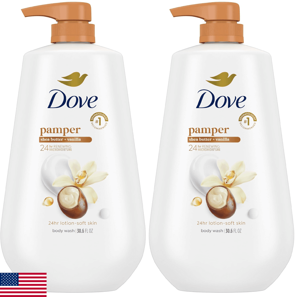Dove Body Wash Pump Shea Butter Vanilla 30.6oz Pack 2 Moisturizing Soft Skin Sul - Image 1