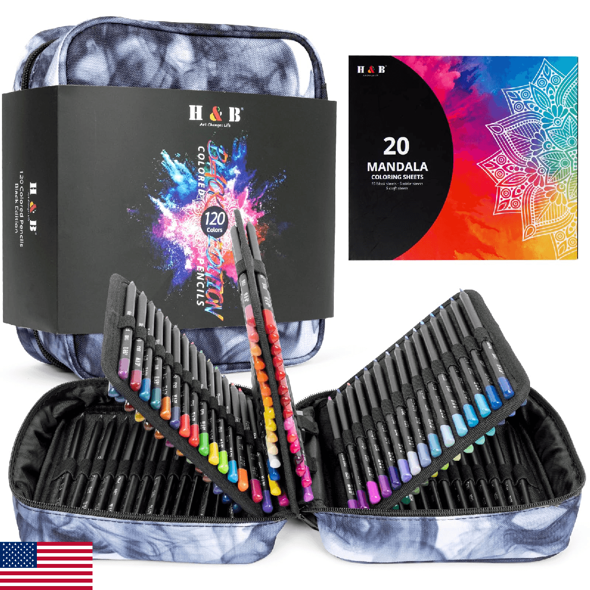 H & B 120-Color Colored Pencils Set with Mandala Coloring Sheets, Eraser, Sharpe - Image 1