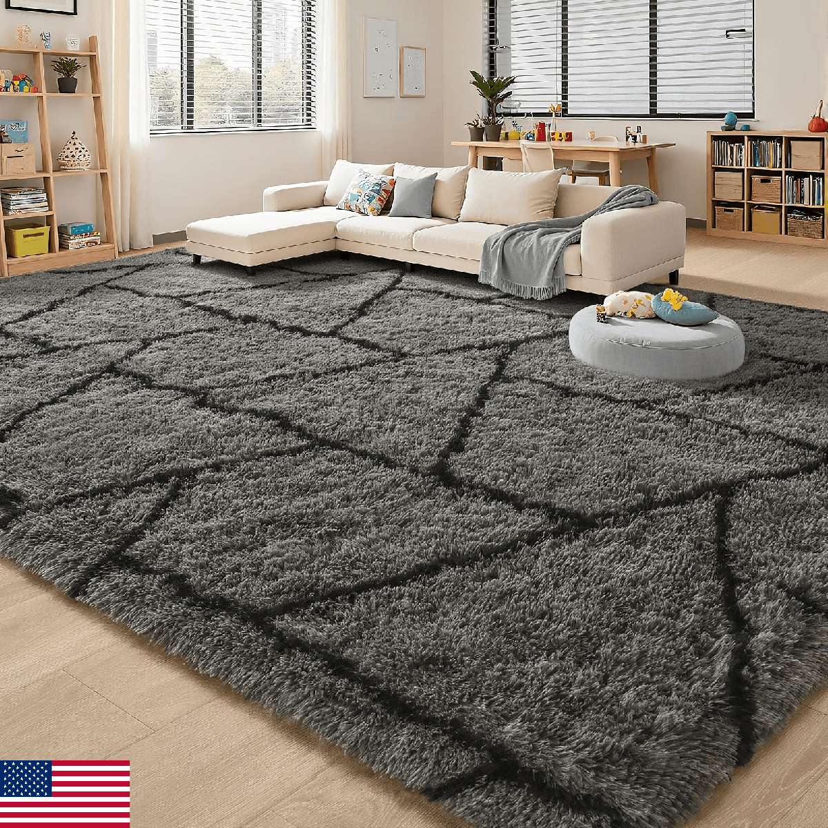 FALARK Area Rugs for Living Room Bedroom, Washable Non-Slip 5x7 Feet Grey Throw - Image 1