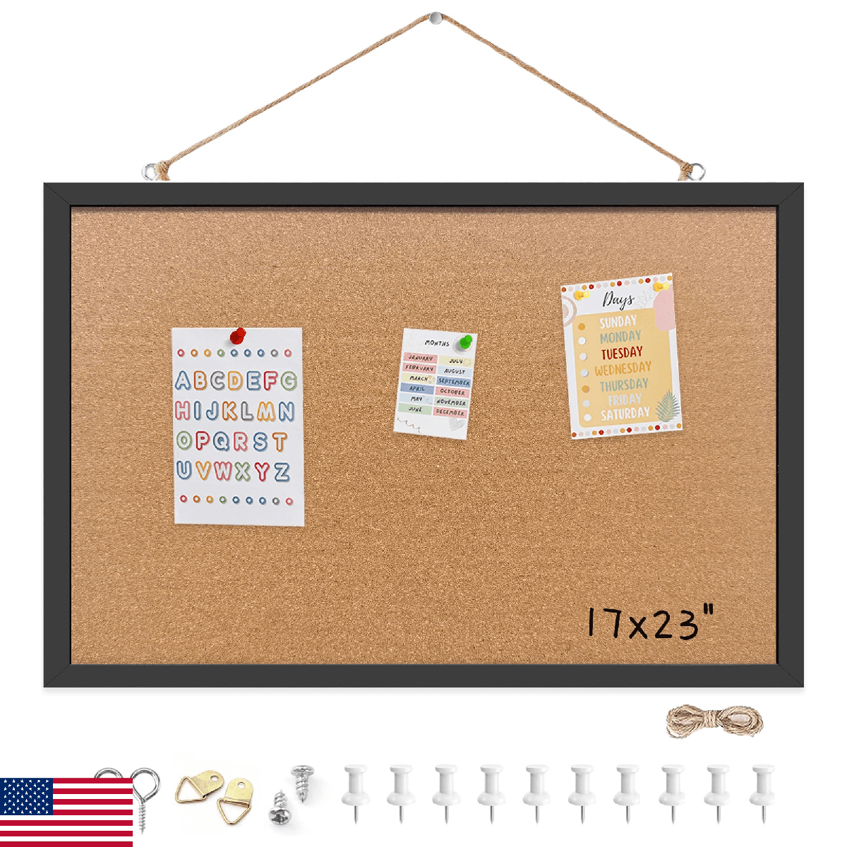 Yunihome Cork Bulletin Board, 17x23 Inches Hanging Cork Board Wooden Framed with - Image 1
