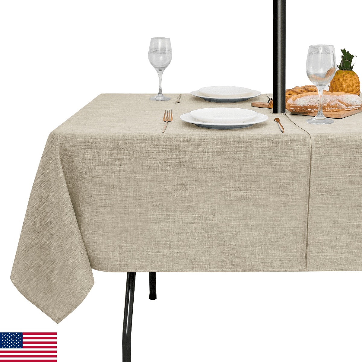 LUSHVIDA Outdoor Tablecloth with Umbrella Hole - Patio Table Cloth Zippered Rect - Image 1