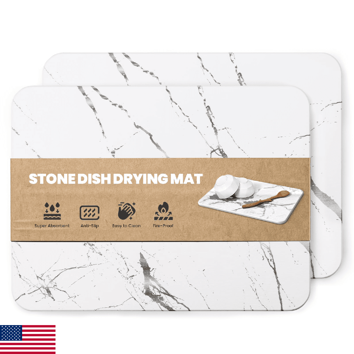 WALL QMER 2 Pack Quick Dry Stone Drying Mat for Kitchen Counter, Water-Absorbent - Image 1