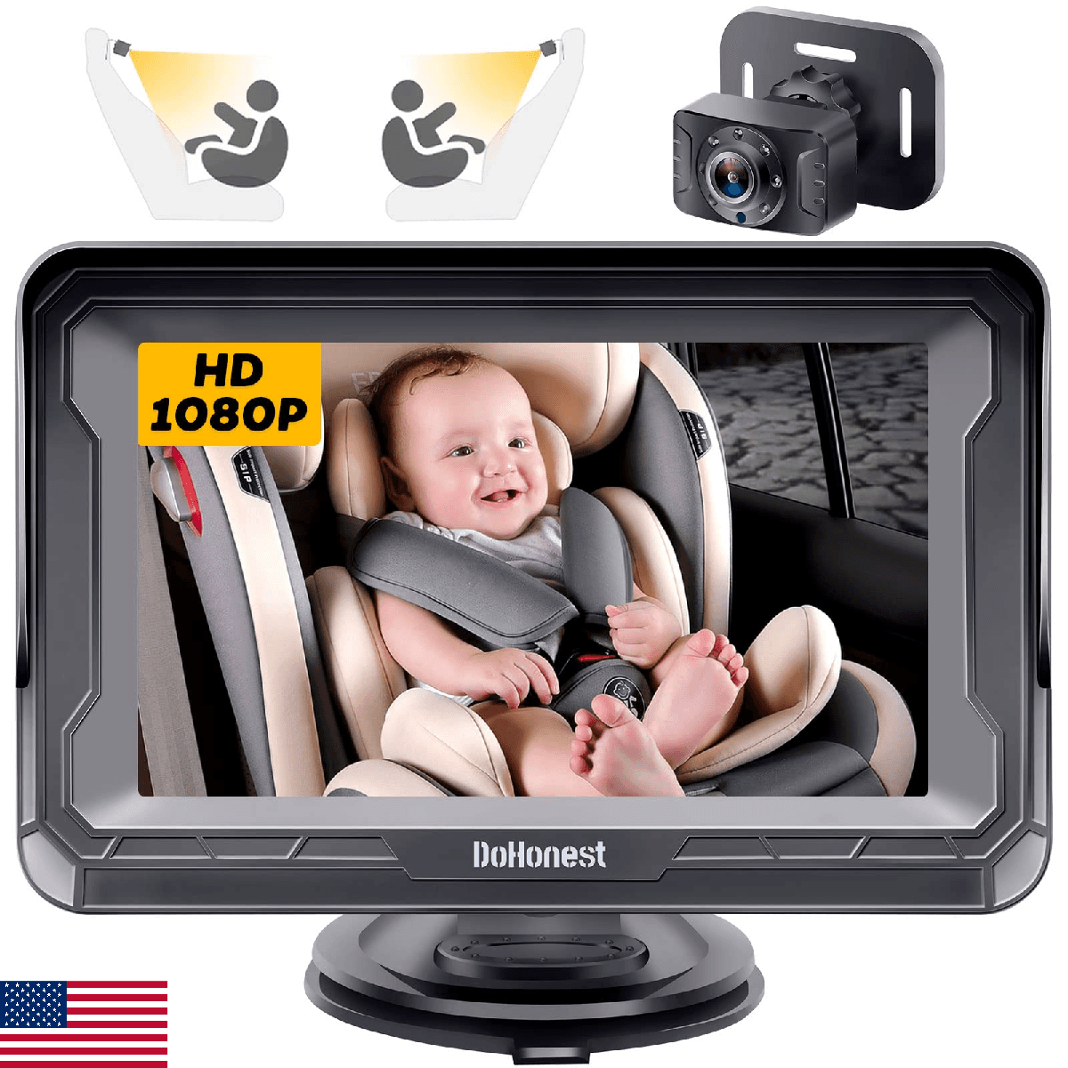 DoHonest Baby Car Camera HD 1080P - Rear-Facing Car Baby Monitor with Night Visi - Image 1