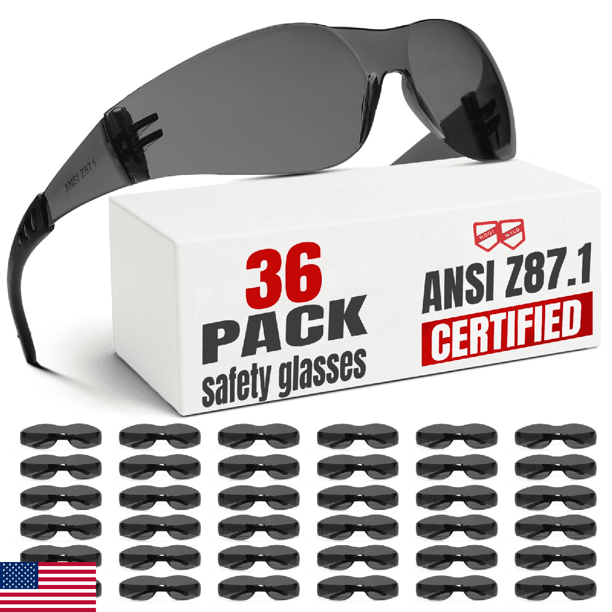 Hoqiwild ANSI Z87.1 Tinted Safety Glasses Bulk 36 pack, Safety Sunglasses for me - Image 1