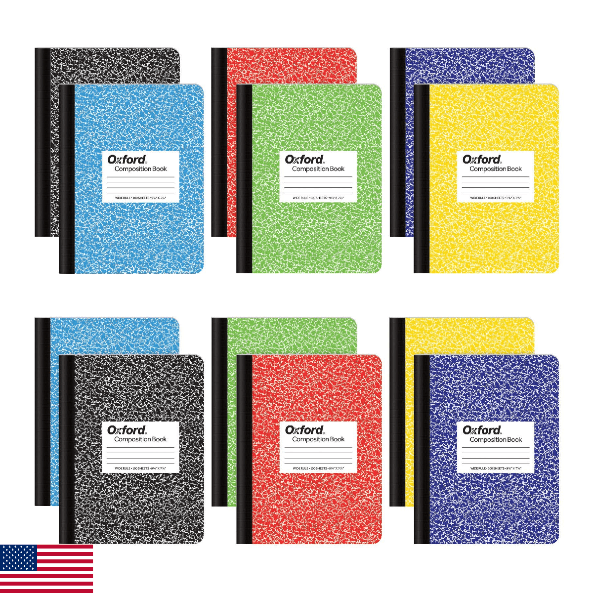 Oxford Composition Notebooks, Wide Ruled Paper, 9-3/4" x 7-1/2", Assorted Marble - Image 1