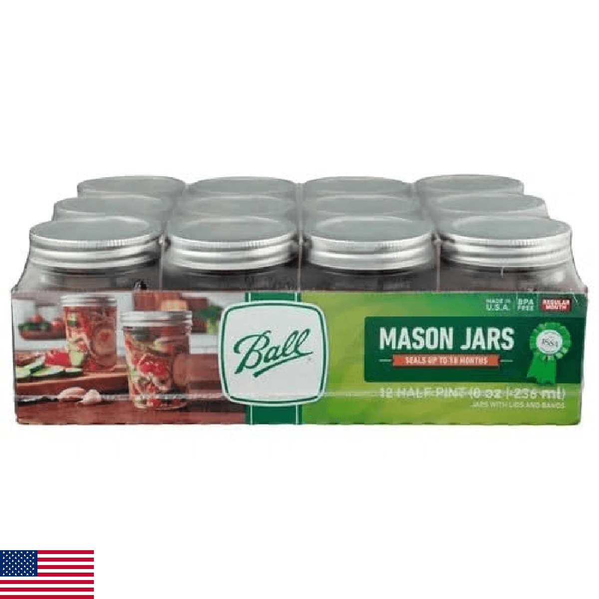 Ball Regular Mouth Mason Jars 8 oz. (12 Pack) - Half Pint Size Jars with Airtigh - Image 1
