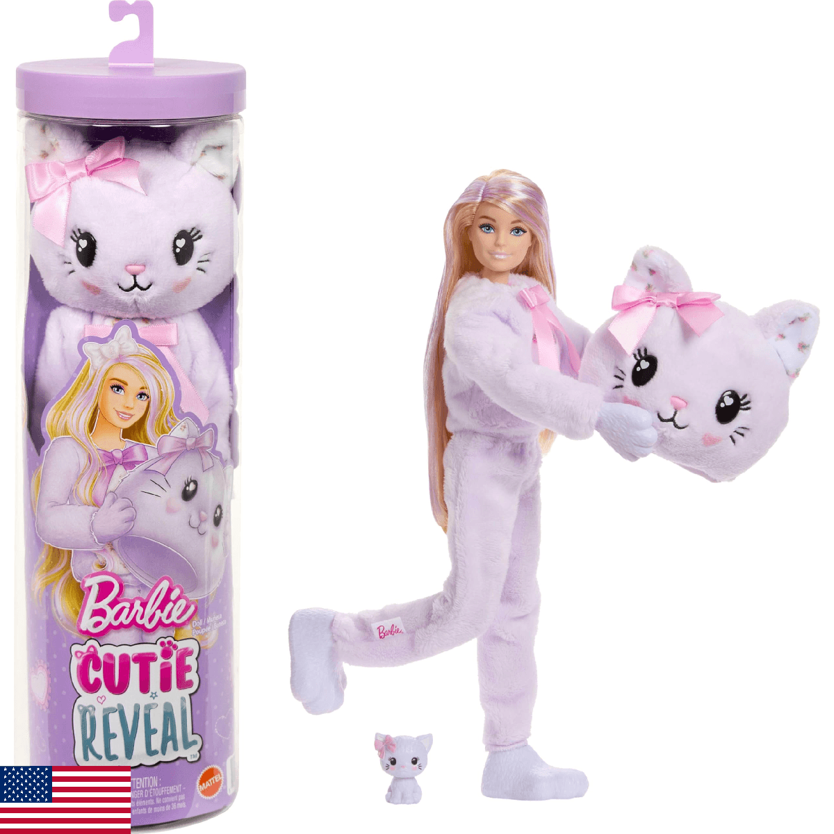 Barbie Cutie Reveal Doll & Accessories, Cuddly Series Kitten with 10 Surprises I - Image 1