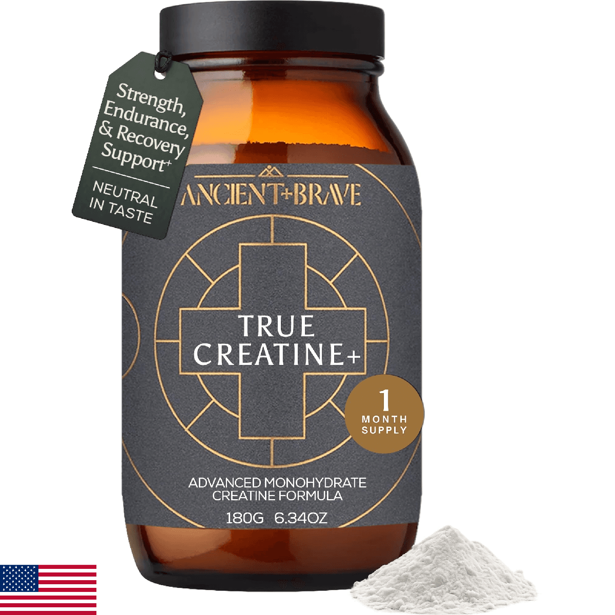 Ancient + Brave True Creatine+ Powder 6.34oz (Ap 30 Servings), Monohydrate Creat - Image 1