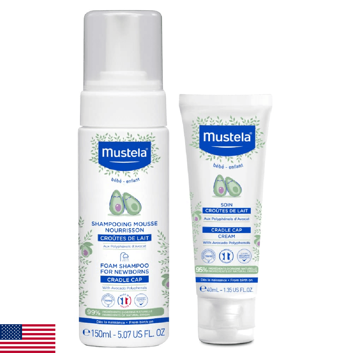 Mustela Baby Cradle Cap Bundle - Natural Baby Shampoo & Cradle Cap Cream - with - Image 1