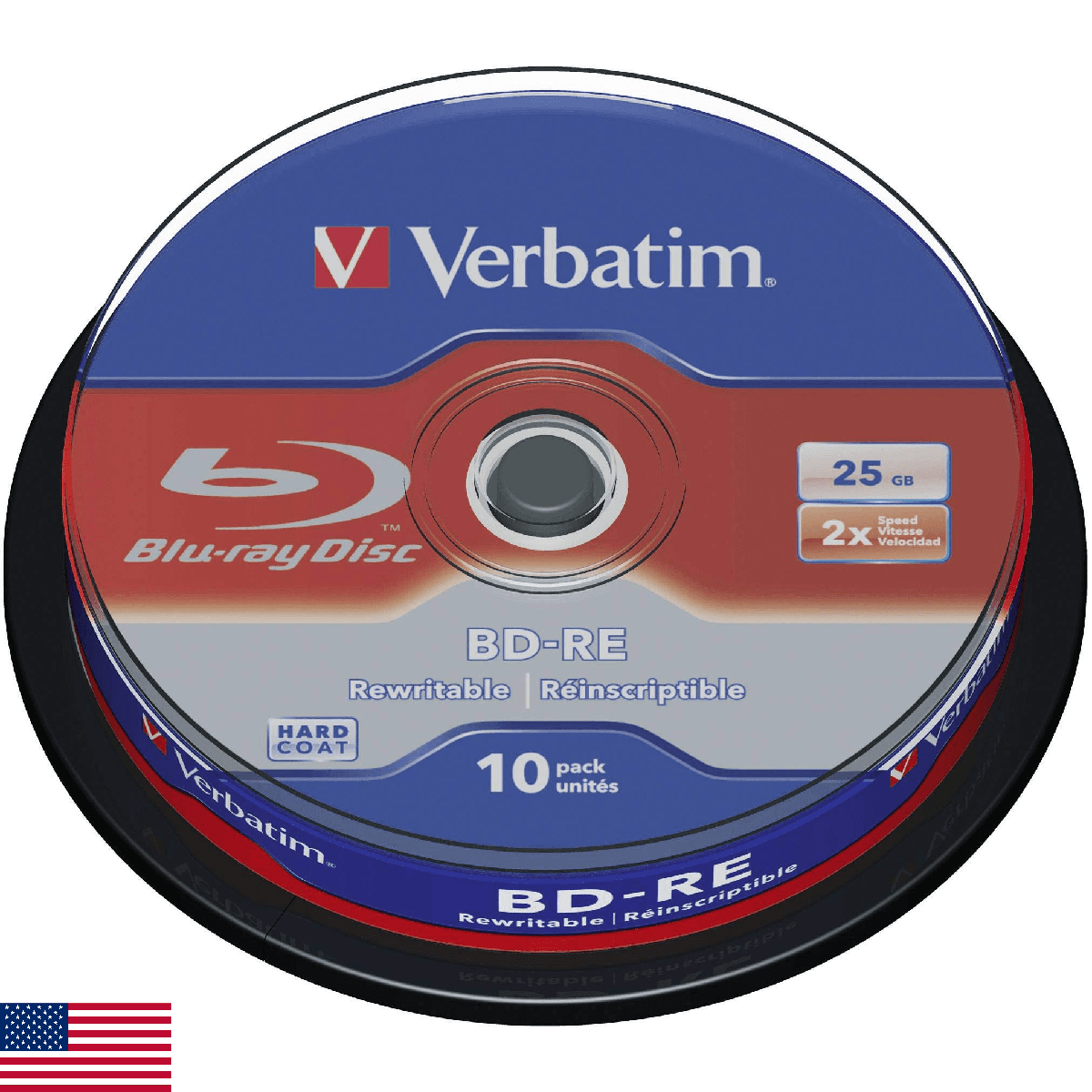 Verbatim BD-RE 25GB 2X with Branded Surface - 10pk Spindle,White - Image 1