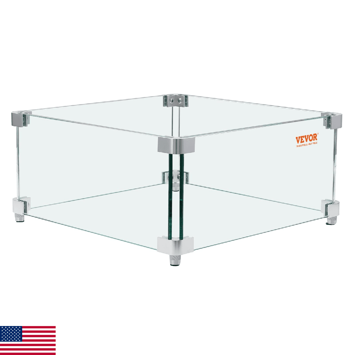 VEVOR 15x15x7" Clear Tempered Glass Gas Fire Pit Wind Guard for Square Tables - Image 1