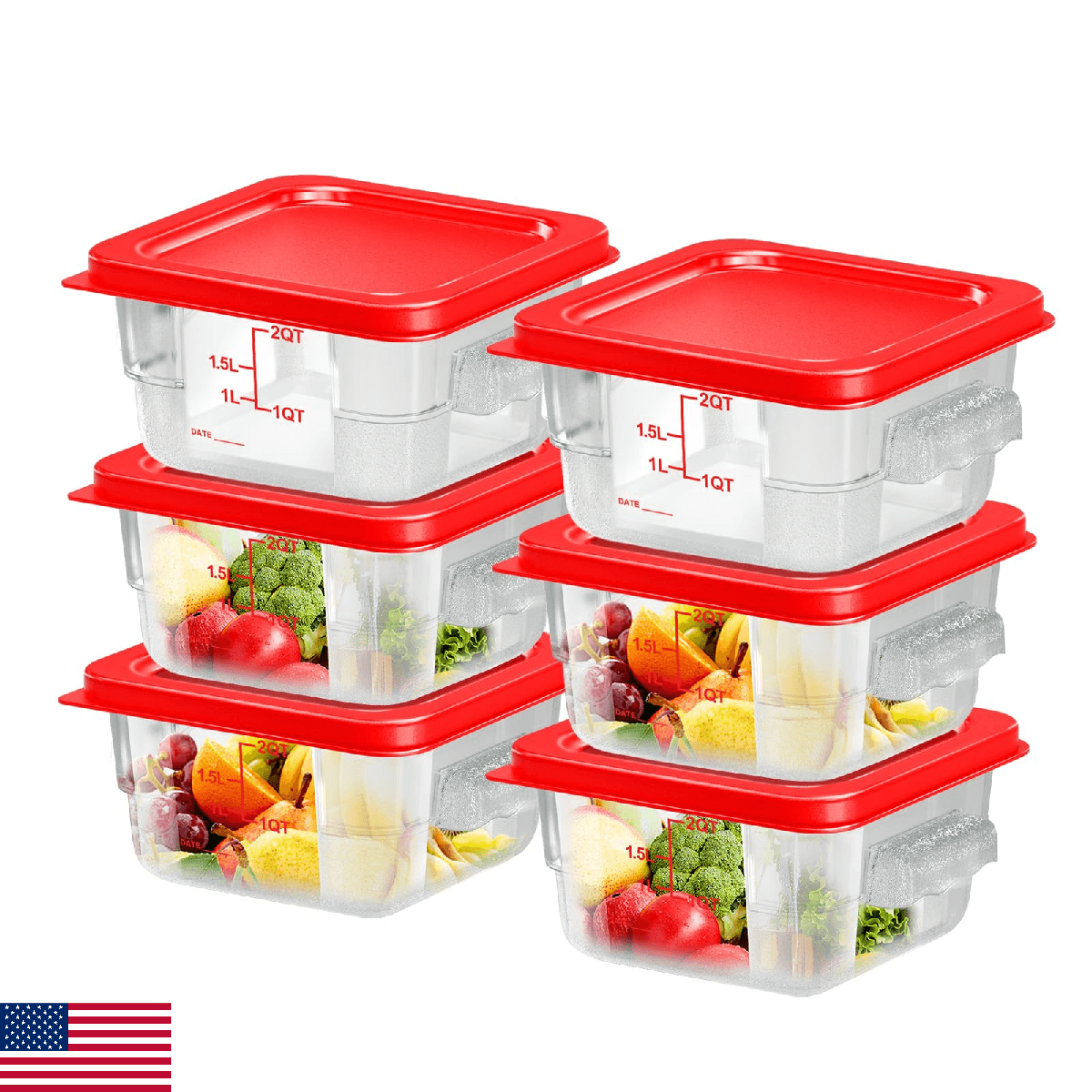FeyBuosk 6 pcs 2qt Food Storage Containers with Lid Square Clear Commercial Food - Image 1