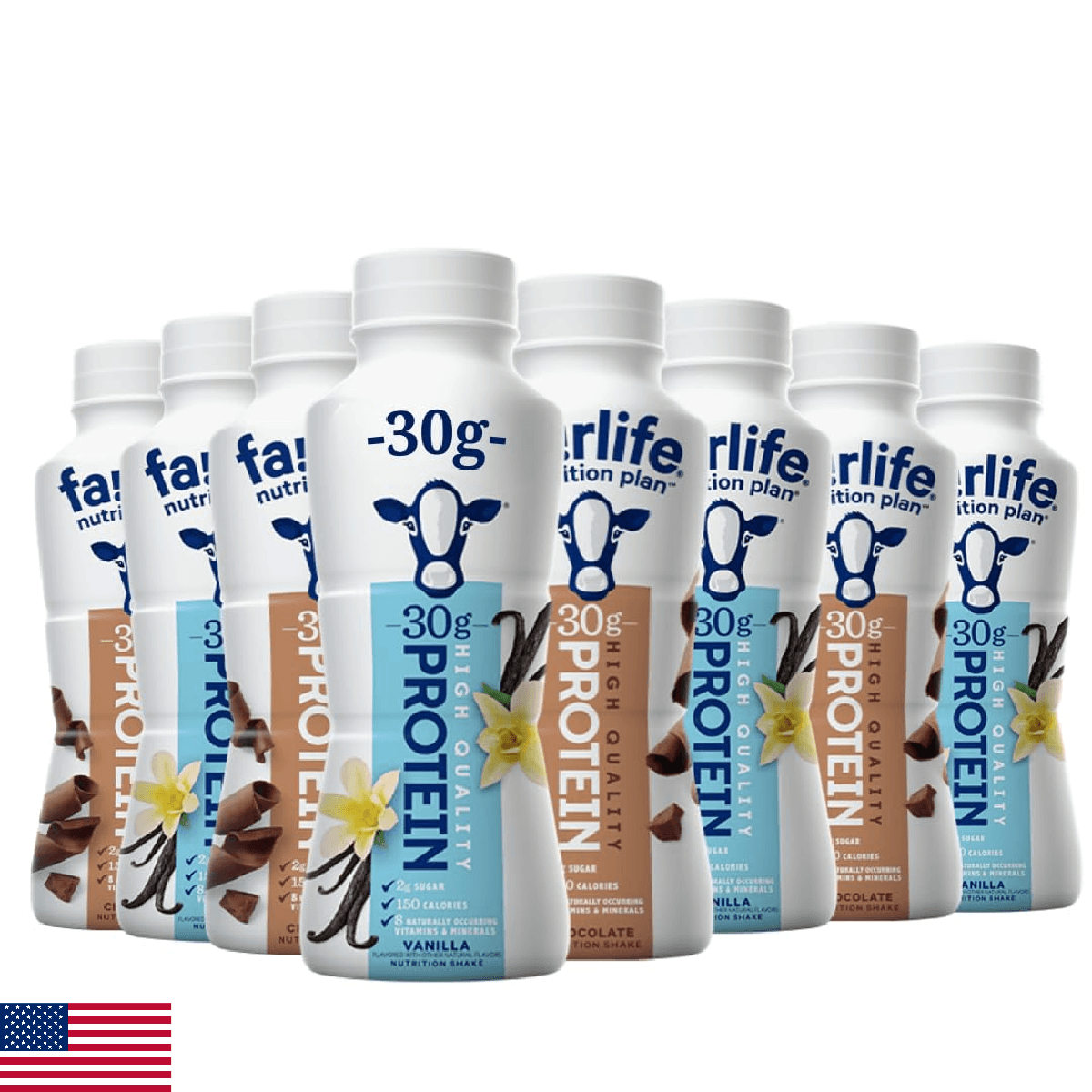 Chocolate & Vanilla High Protein Shake Variety - 30g Protein (8 Pack). - Image 1