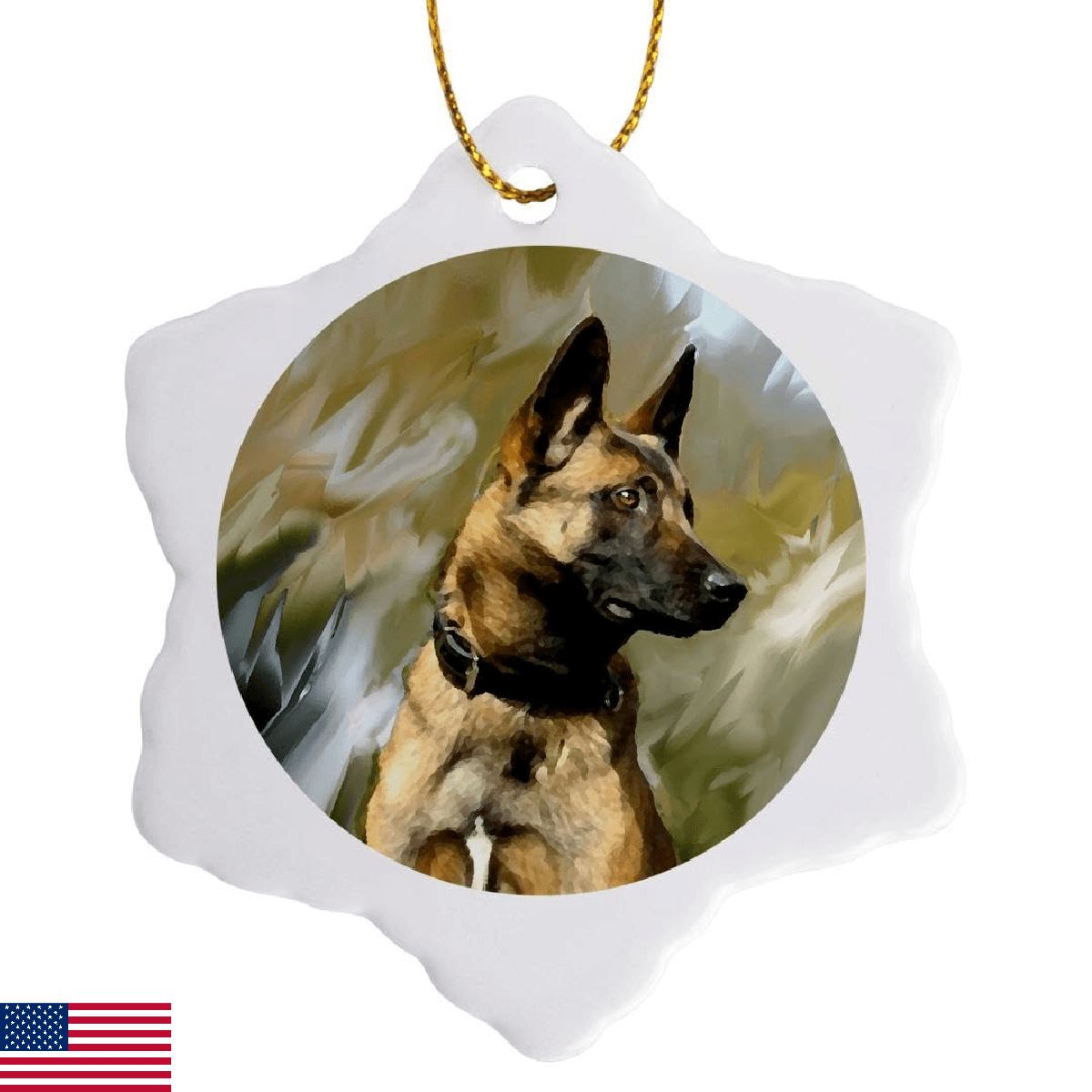 3dRose LLC Belgian Malinois 3-Inch Snowflake Porcelain Ornament - Image 1