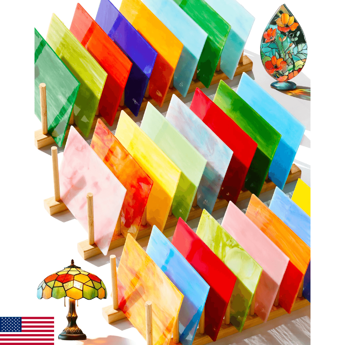 FIVEIZERO 24 Sheets Stained Glass 4x6 Inch – Rainbow Stained Glass Sheets for DI - Image 1