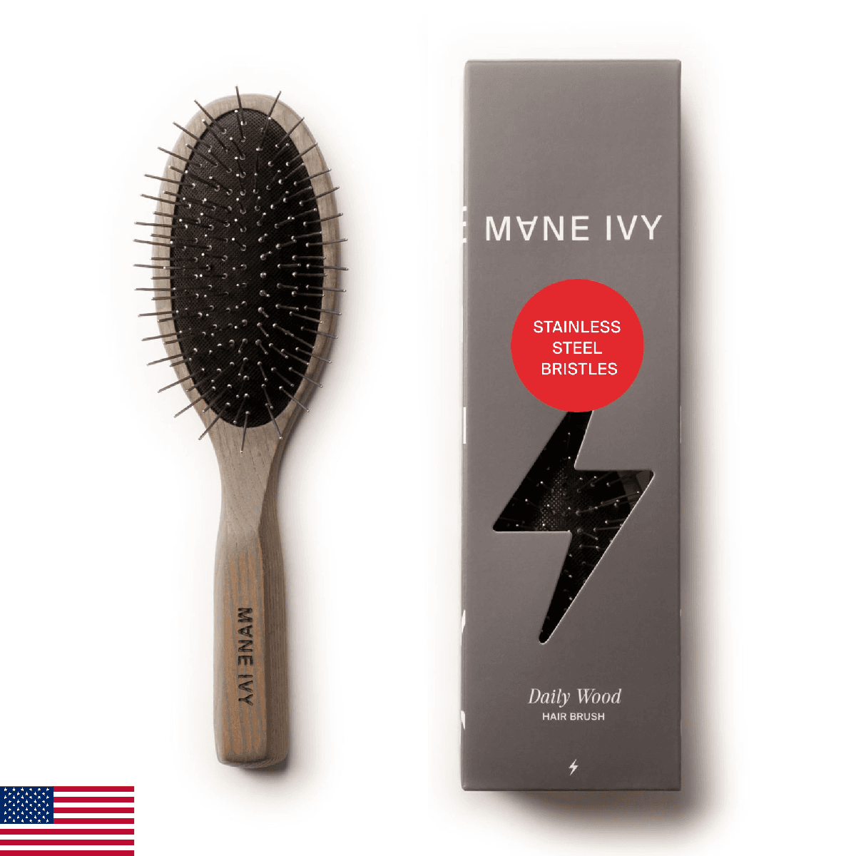 MANE IVY - Daily Wood Hair Brush - Carbonized Ash Anti-Static Paddle for Frizz-F - Image 1