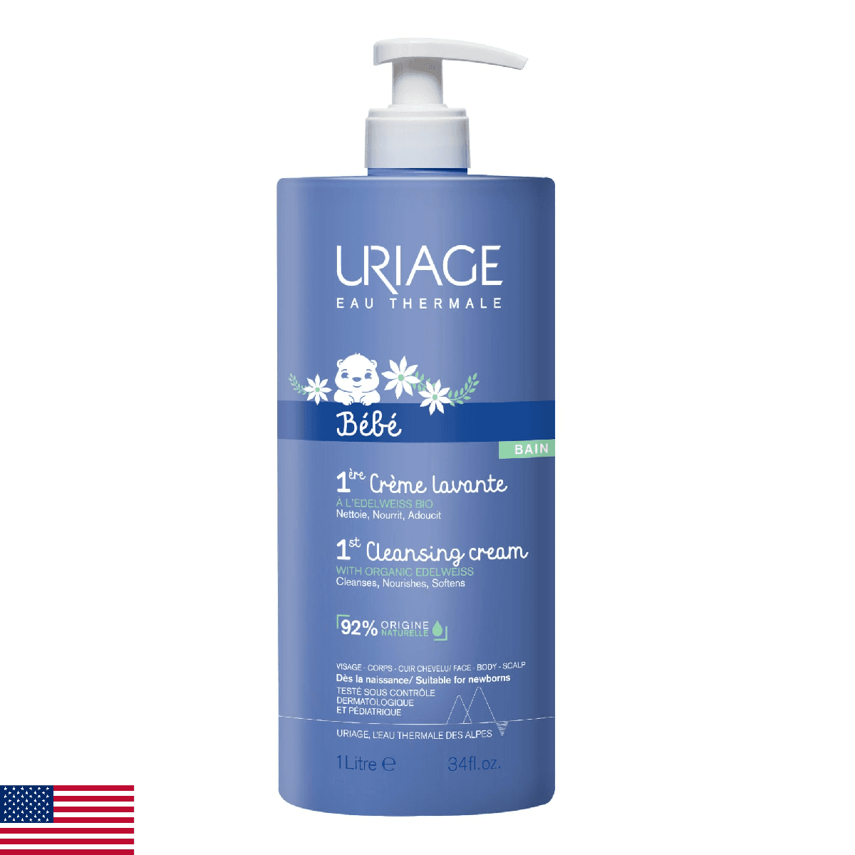 Uriage Baby Body Wash & Scalp With Organic Edelweiss & Shea Butter, Gently Clean - Image 1