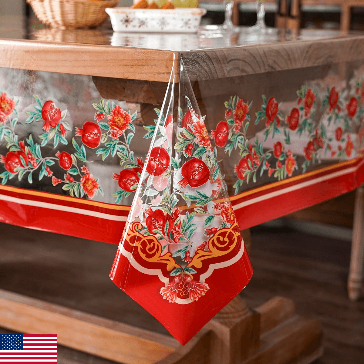 ARTABLE Clear Table Cloth Protector Vinyl PVC Rectangle with Floral Print Patter - Image 1