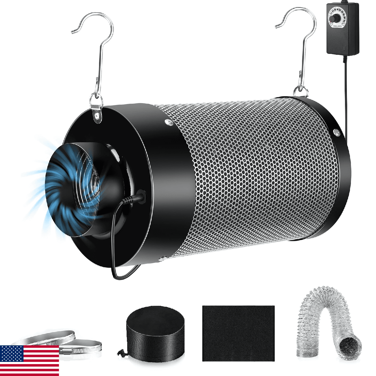Atour 4'' Air Filtration Kit 12-Speed Control Quiet 14cm Fan Carbon Filter 6.7ft - Image 1