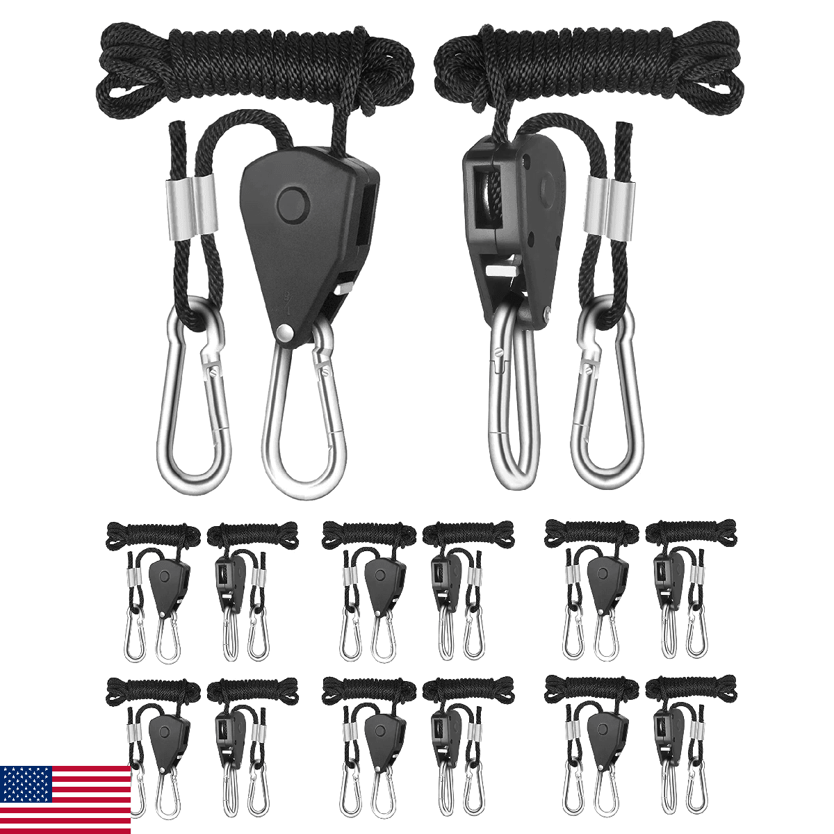 YSSOA 6 Pairs 1/8 inch Grow Light Hangers Adjustable Heavy Duty Rope Hanger for - Image 1