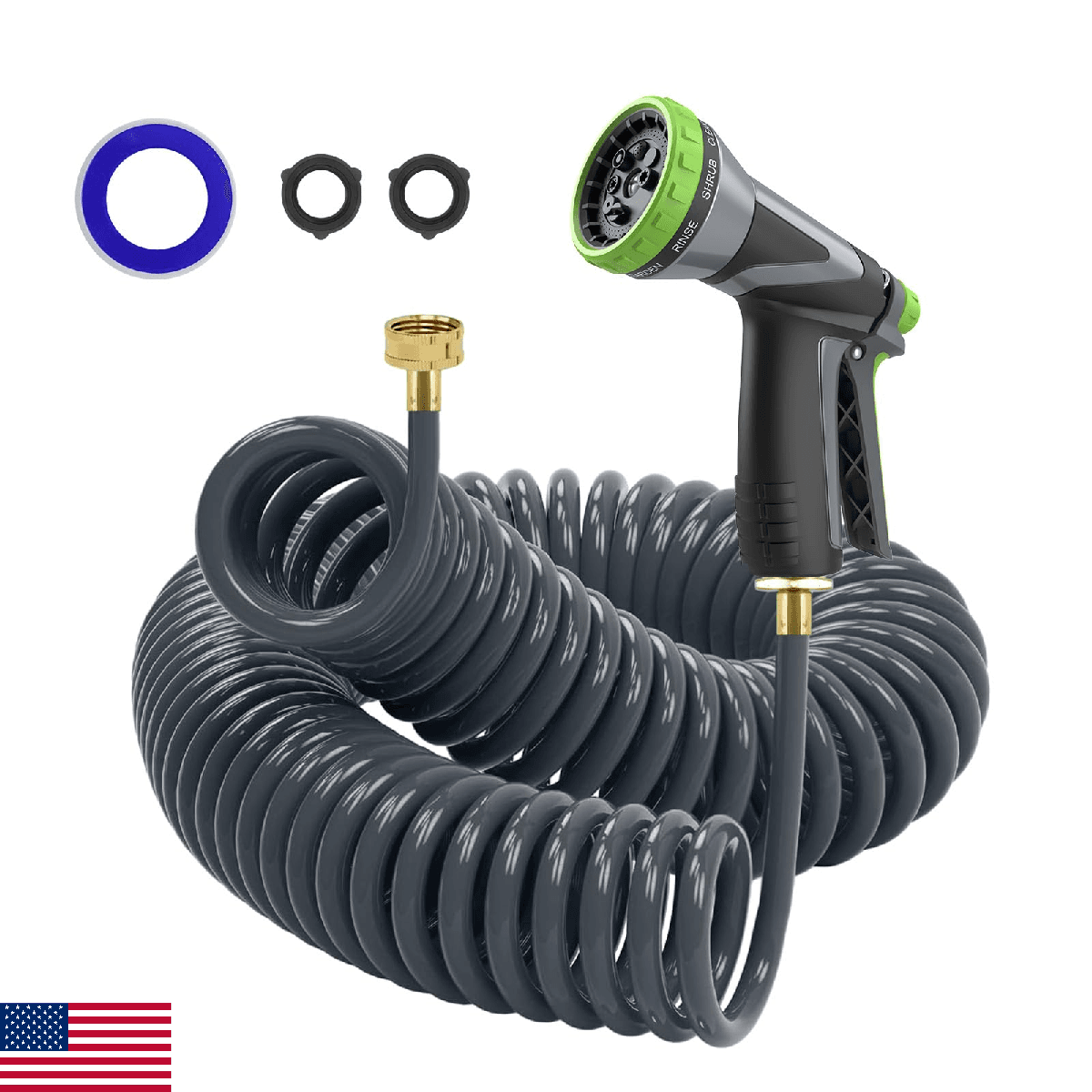 Hozcart Coil Garden Hose 3/8" EVA 25ft Curly Water Hose Recoil Lightweight Brass - Image 1