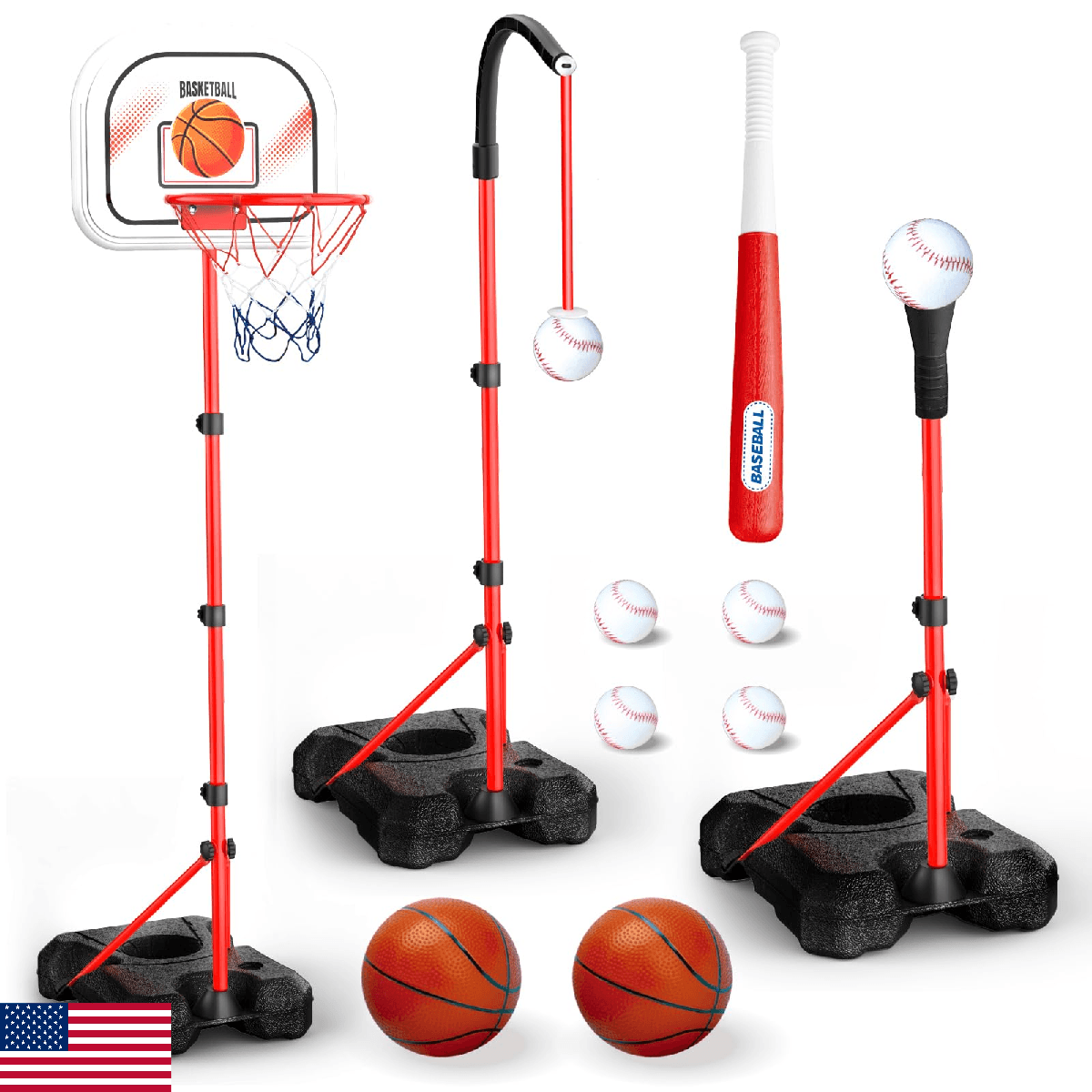 3-In-1 Kids Basketball Hoop and T Ball Set for Age 3-5 6-8, Adjustable Toddler B - Image 1