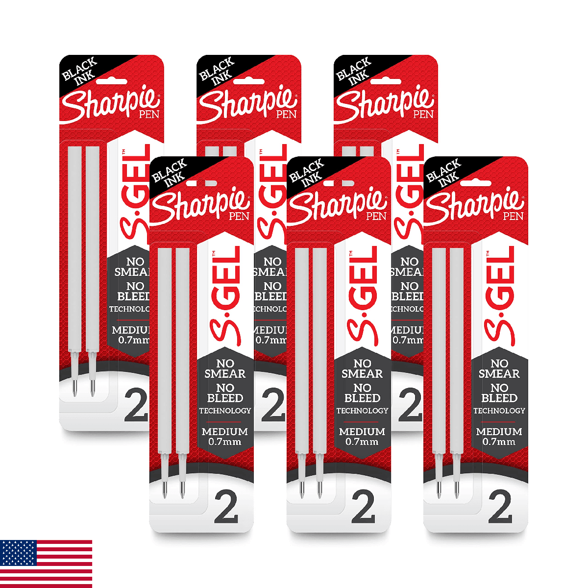 Sharpie S-Gel Refills Black Ink Gel Pen Refills Medium Point (0.7mm) 6 Packs of - Image 1