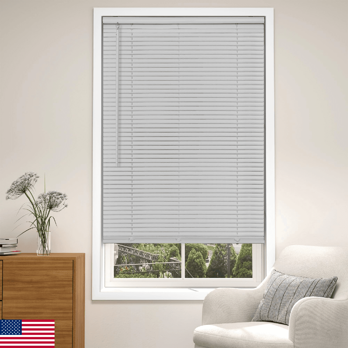 LazBlinds Cordless Grey 1” Light Filtering Vinyl Mini Blinds 46" W X 64" H Horiz - Image 1