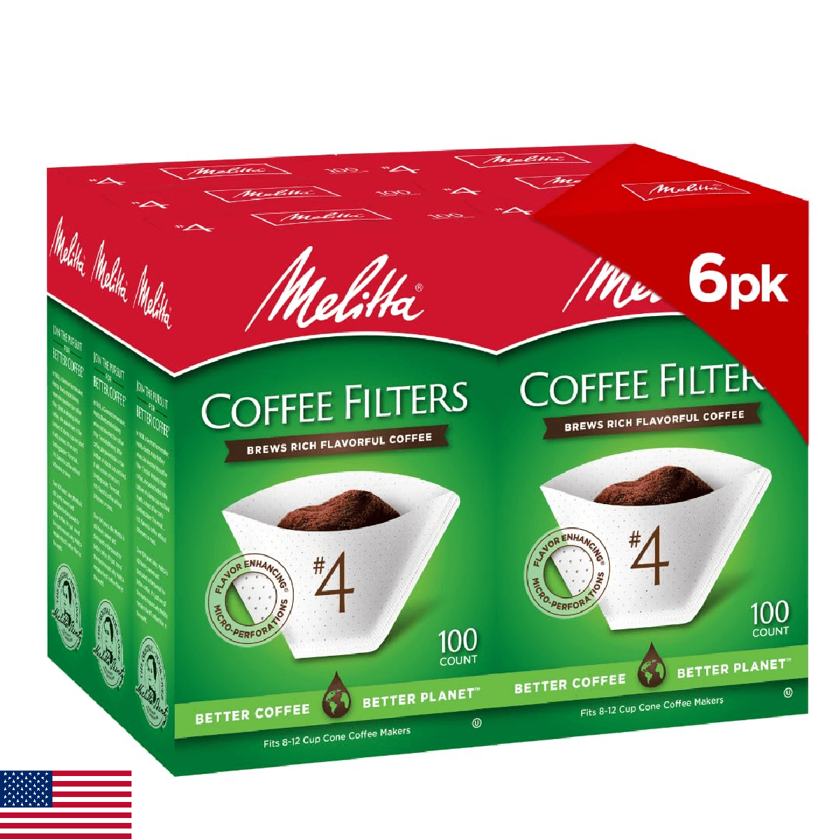 Melitta #4 Cone Coffee Filters, White, 100 Count (Pack Of 6), 600 Total Filters - Image 1