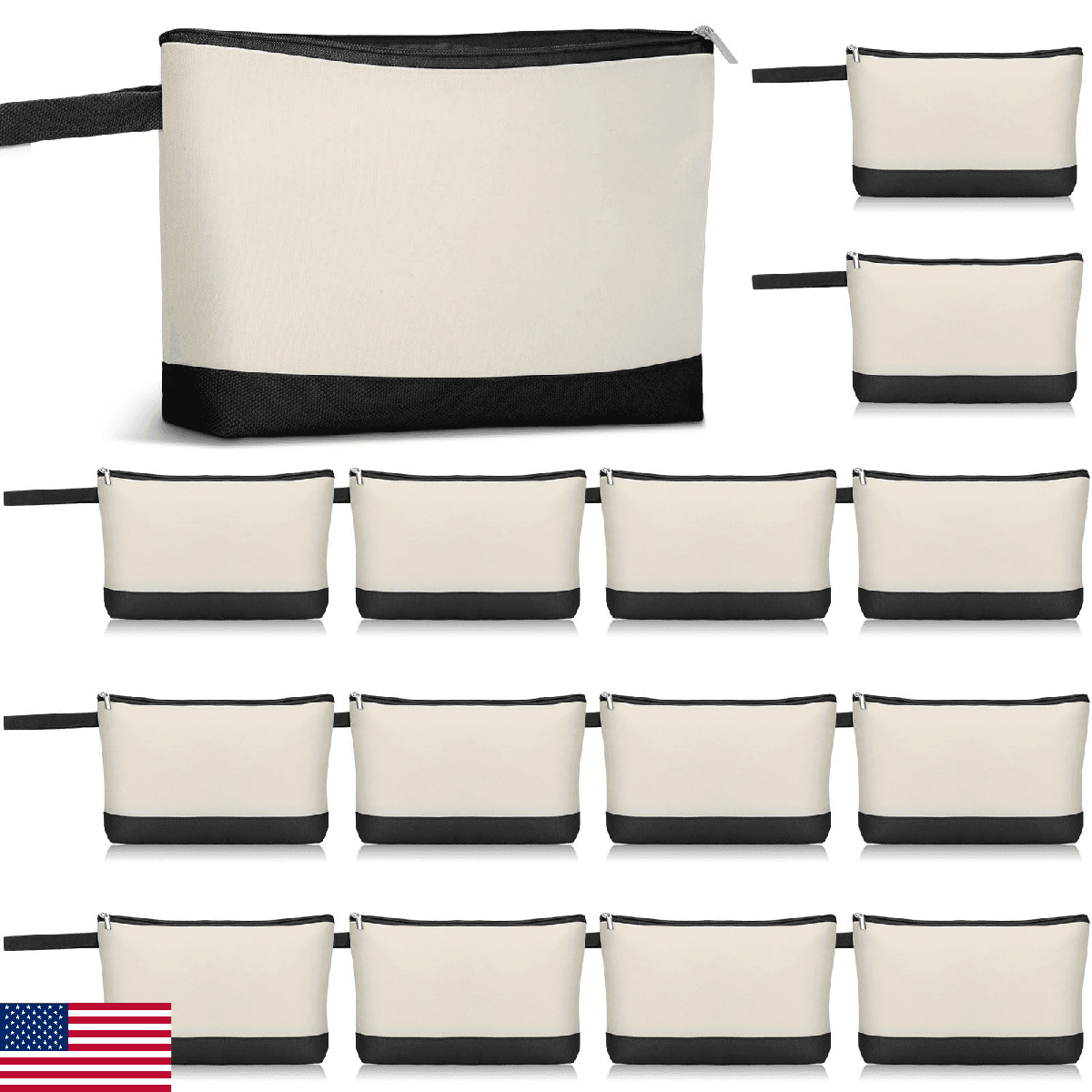 Silkfly 15 Pcs Cotton Canvas Makeup Bags Canvas Cosmetic Zipper 10.2 x 5.5 x 2 I - Image 1