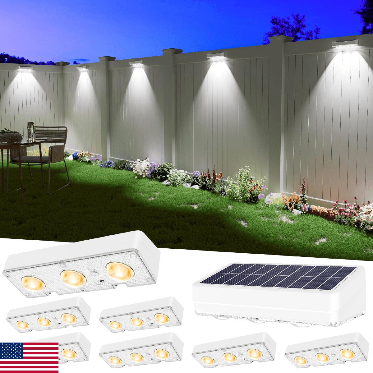 JOFIOS Solar Fence Lights Outdoor Waterproof Led, 8 Pack,1300mAh, 6 Inch Solar L - Image 1