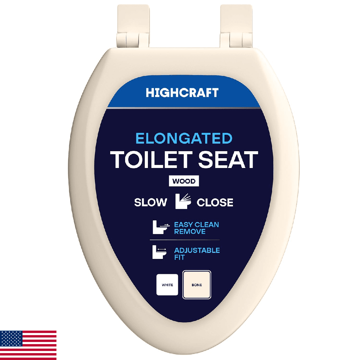 HIGHCRAFT Premium Elongated Toilet Seat with Slow-Close Design, Adjustable Hinge - Image 1