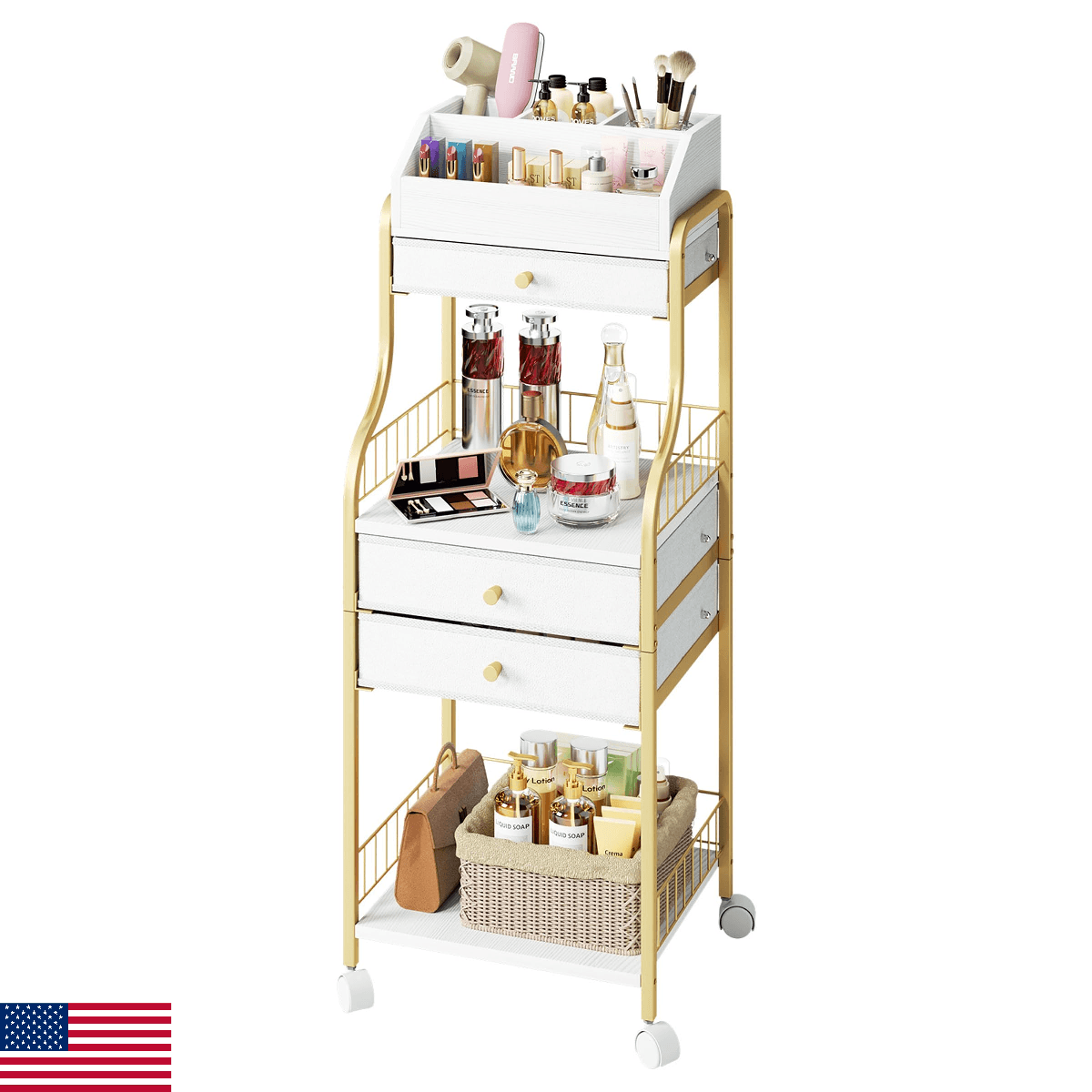 SWTYMIKI Rolling Makeup Organizer Cart Floor Skincare Storage Non-woven Drawers - Image 1