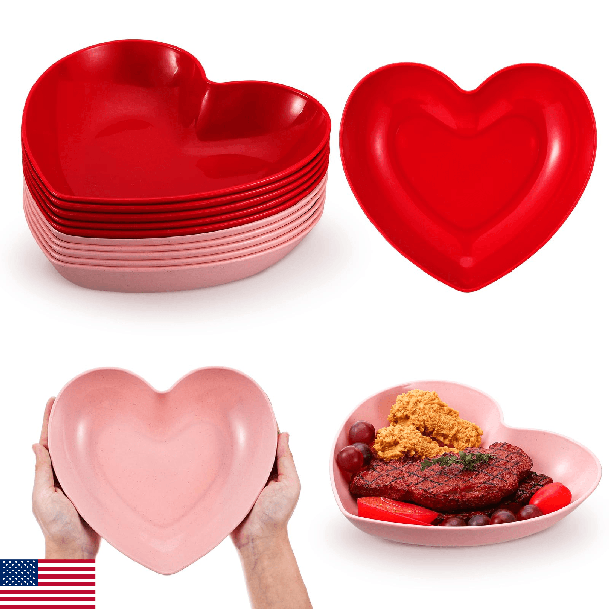 Reallnaive 10 Pcs 8.5 Inch Heart Plates Valentine's Day Plates Plastic Heart Sha - Image 1