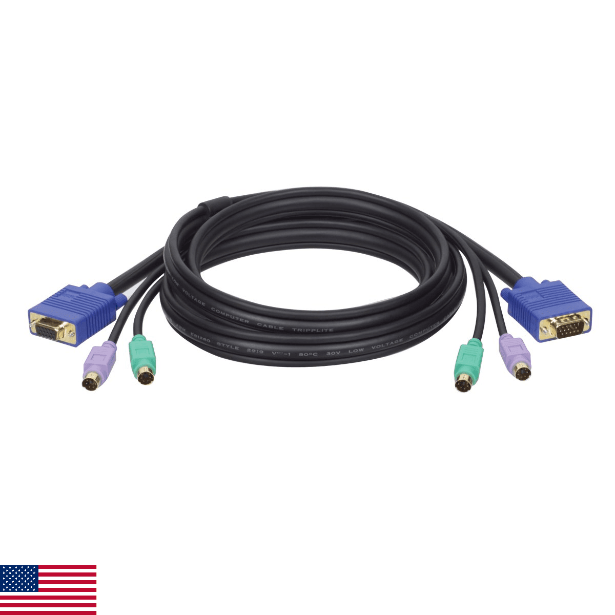 Tripp Lite P753-010 KVM PS/2 Slim Cable Kit for B005-002/4 & B007-008 - 10ft,Bla - Image 1