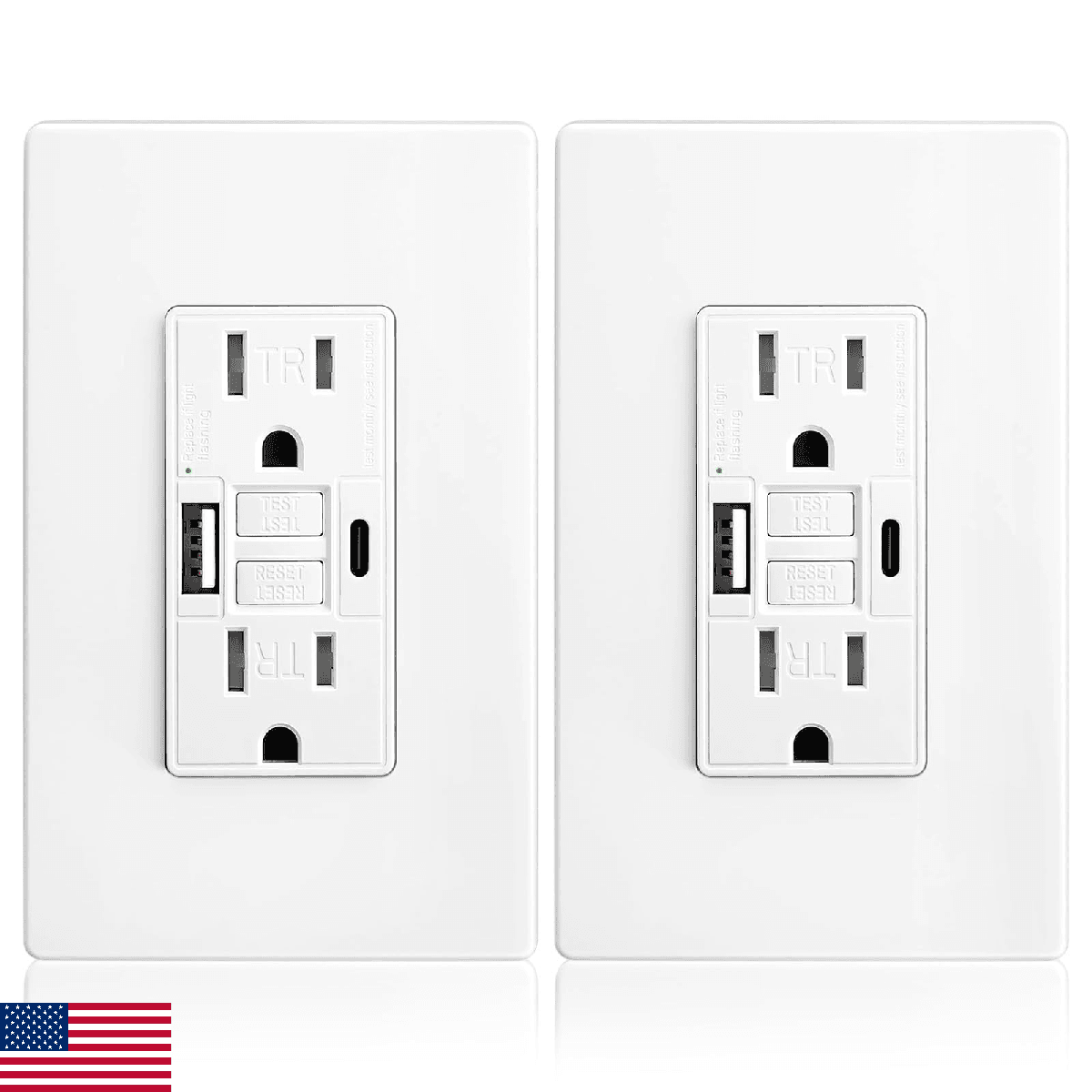 2 Pack - POWAWINI GFCI Outlet 15 Amp, ETL Listed, Charging Power Outlet with USB - Image 1
