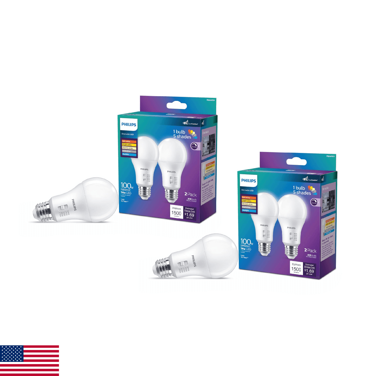 PHILIPS LED 100W A19 4-Pack Selectable White Multi-CCT 1500 Lumen (14W = 100W) D - Image 1
