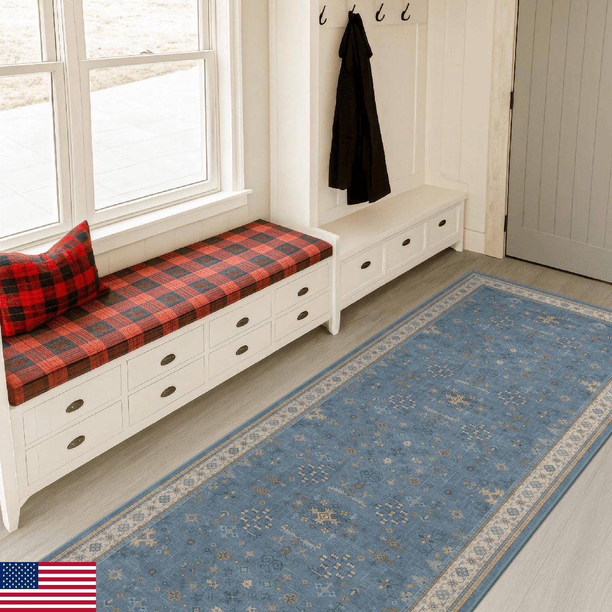Hazo Haus Light Blue 2x8 Long Washable Runner for Hallway - Boho Non Slip Door M - Image 1