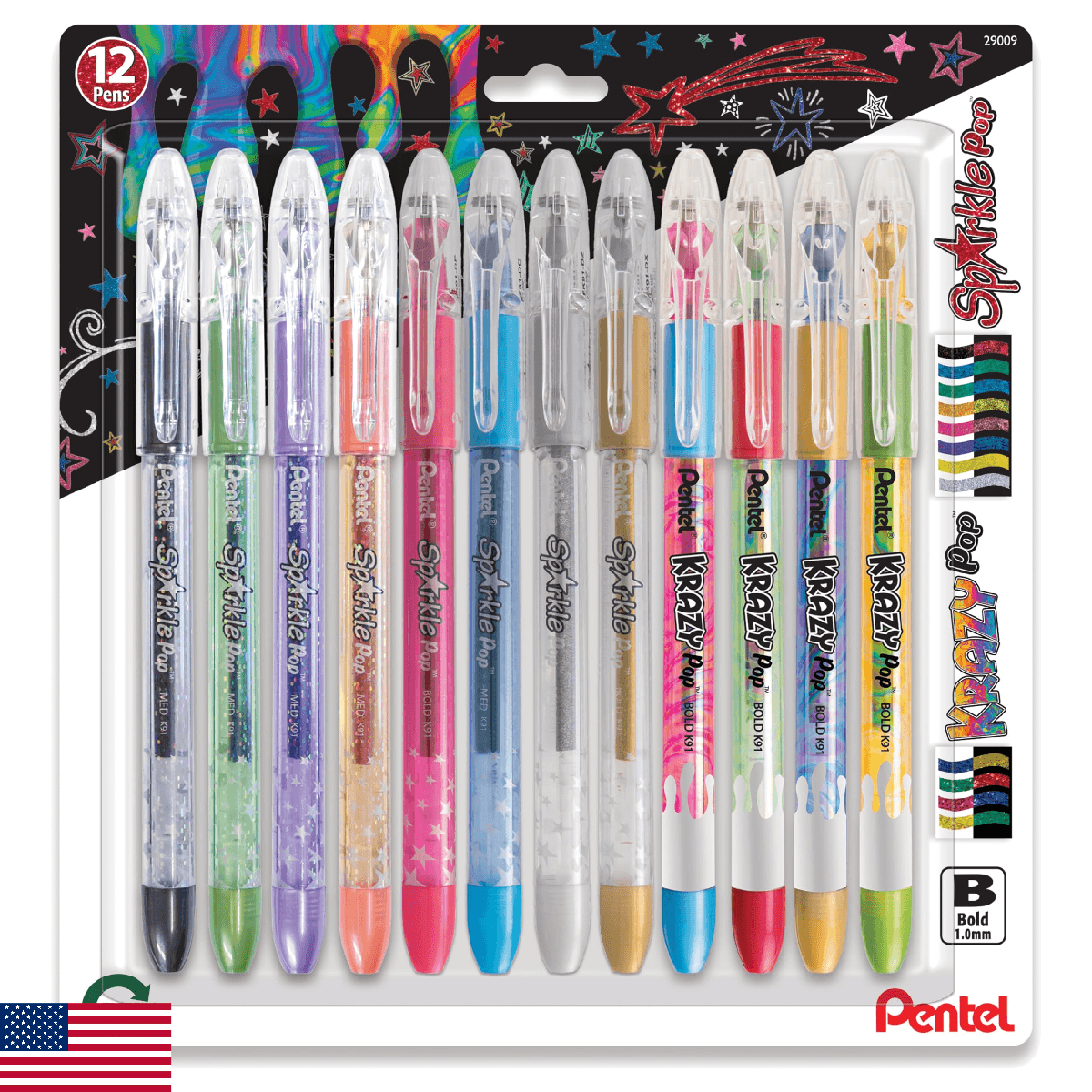 Pentel Sparkle and Krazy Pop, Metallic Gel Ink Pen, (1.0mm), Bold Line, Assorted - Image 1