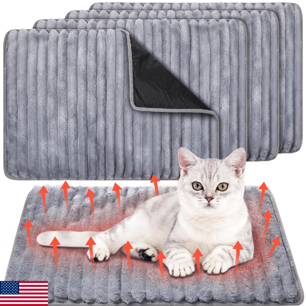 Nuanchu 4 Pack Self Warming Cat Bed 24"x18" Self Heating Dog Cat Pad Bulk Crate - Image 1