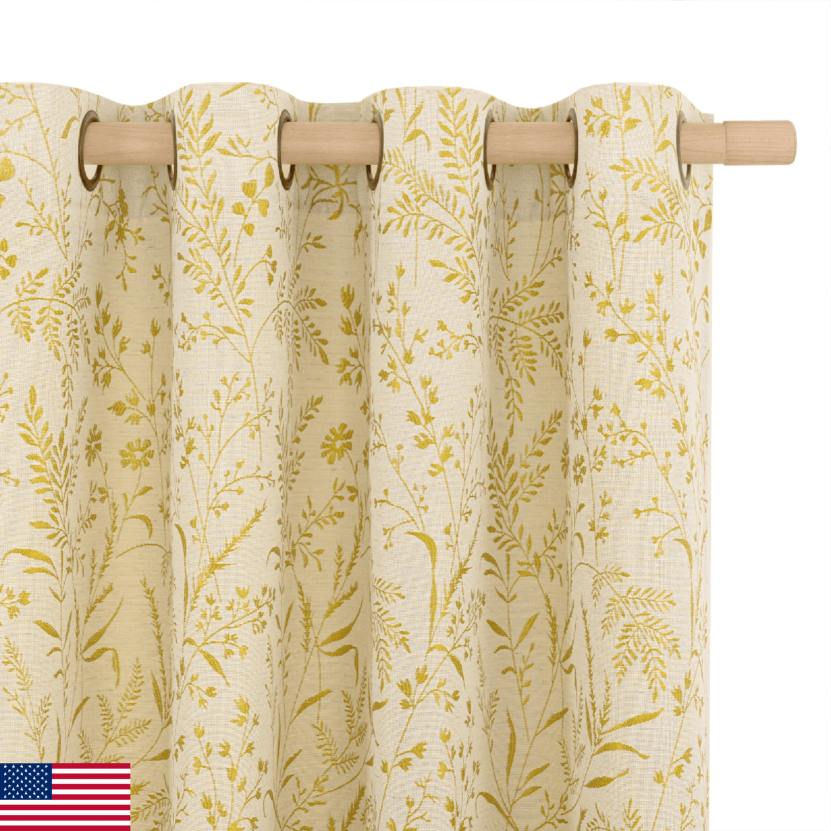 BGment Yellow Vintage French Country Curtains 63 Inch Length for Bedroom, Botani - Image 1