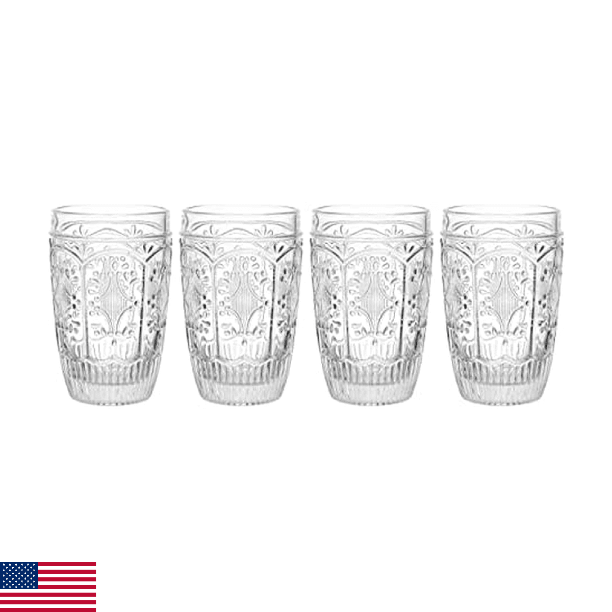 Fitz & Floyd Fitz and Floyd Trestle Highball Tumbler Cups, Set of 4, Clear - Image 1