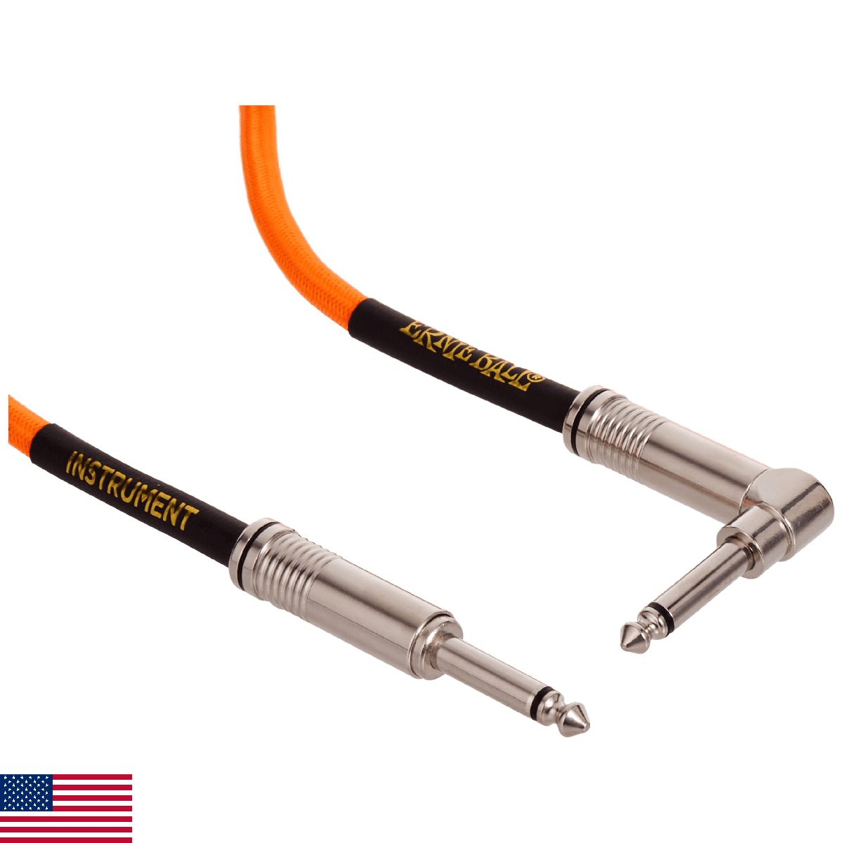 Ernie Ball Braided Instrument Cable, Straight/Angle, 10ft, Neon Orange (P06079) - Image 1