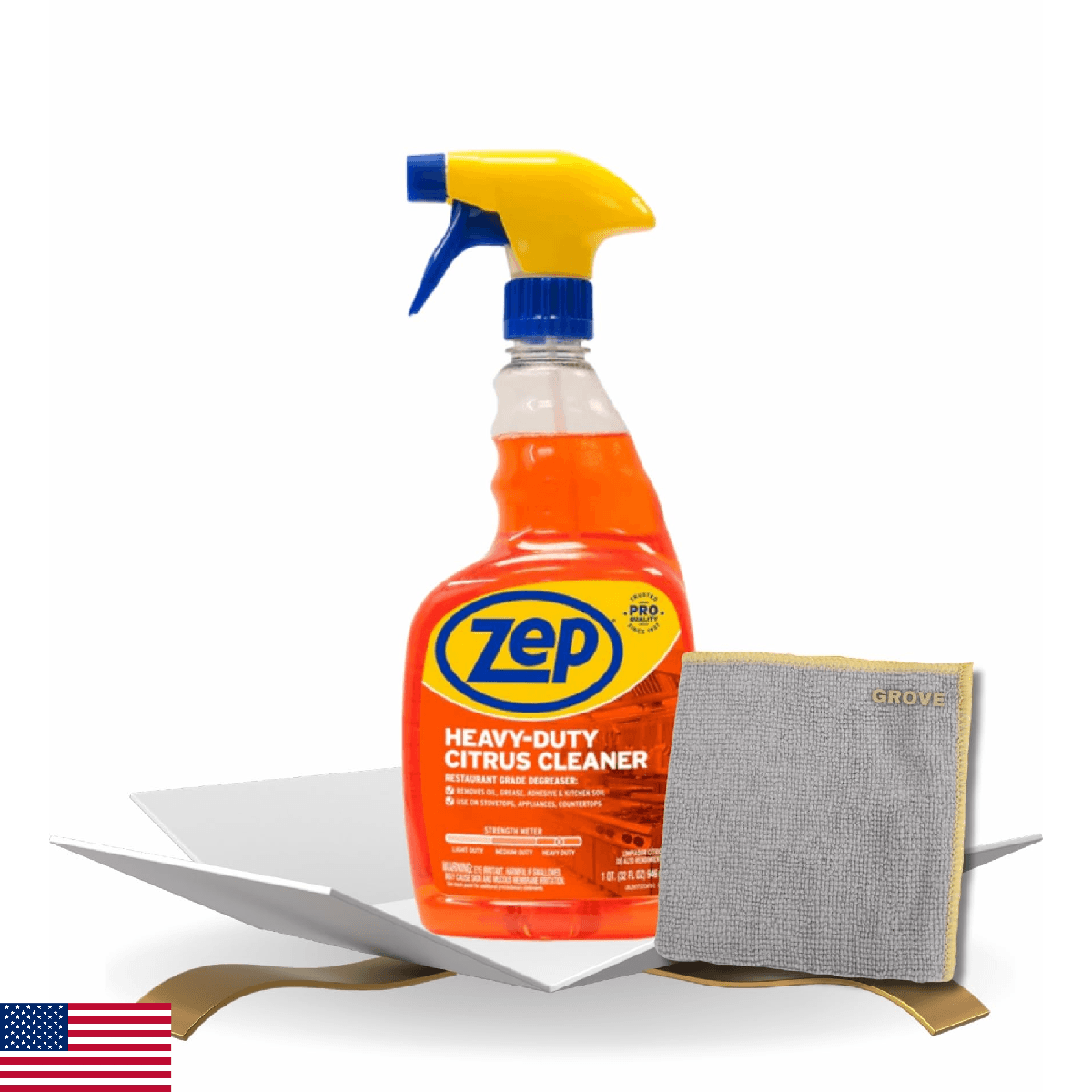 Zep Heavy Duty Citrus Degreaser Spray 32 oz + Microfiber Cloth - Grease Remover - Image 1