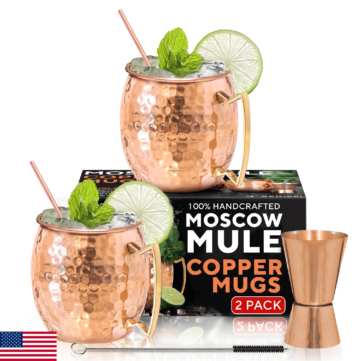 Benicci Moscow Mule Copper Mugs - Set of 2, 100% HANDCRAFTED - Food Safe Pure Co - Image 1