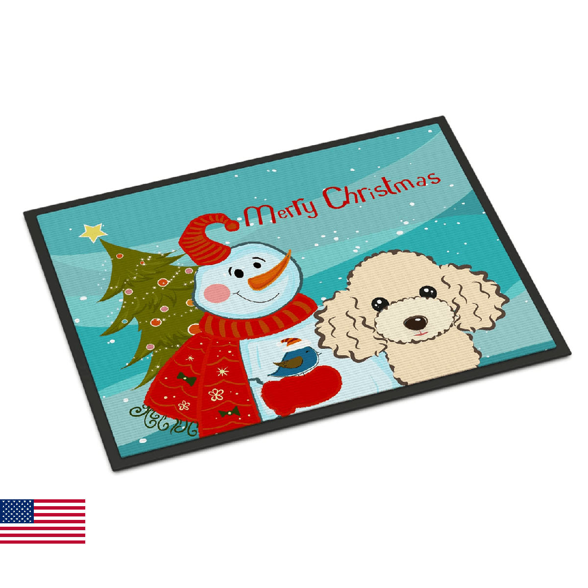 Caroline's Treasures BB1878JMAT Snowman with Buff Poodle Doormat 24x36 Front Doo - Image 1