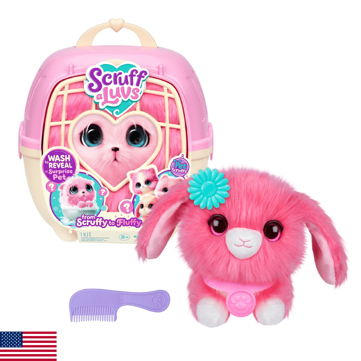 SCRUFFALUVS Pink Surprise Pet, Mystery Plush Toys, Stuffed Animals, Wash to Reve - Image 1