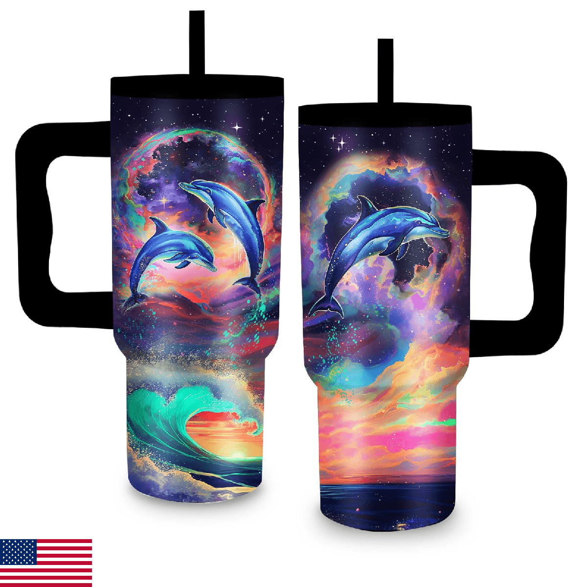 xiiai Gifts for Women - 24 oz Dolphin Tumbler with Handle and Straw - Insulated - Image 1